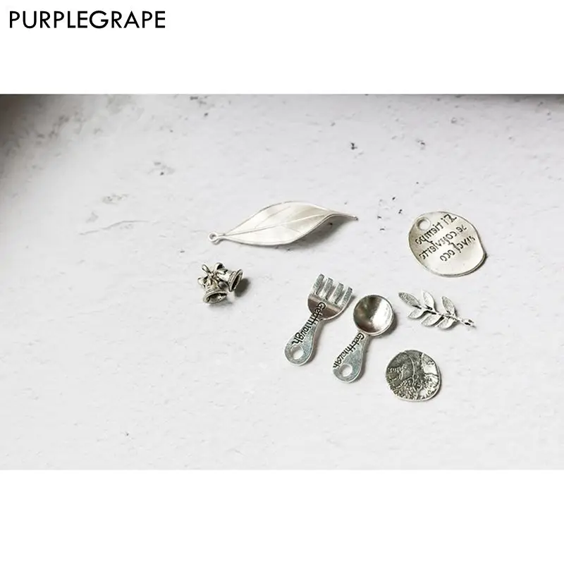 

Europe and the United States retro ancient silver knife and fork leaves bells round pendant DIY handmade earrings material 8Pack