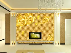 Пользовательские 3d росписи имитация мягкой Золотая Роза ТВ фоне обоев вилла гостиная диван росписи обоев