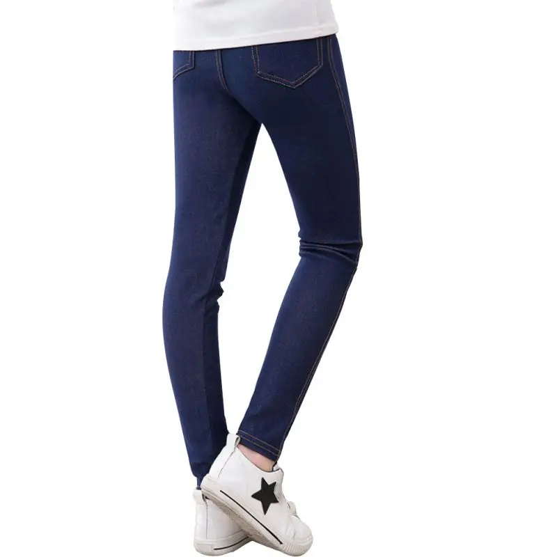 

Spring Summer Fashion Girls Pencil knit Imitation denim fabric Jeans Kids Candy Colore Mid Waist Full Length pants girls legging