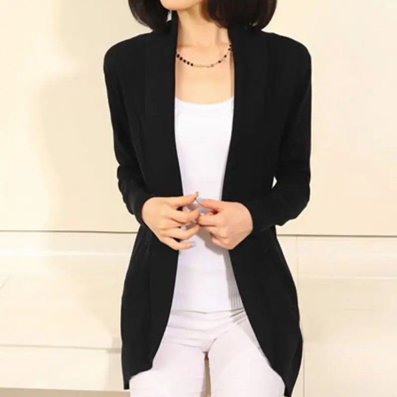 

2018 Autumn Winter Loose Outerwear Coats Casual Knitted Sweater Women Long Sleeve Black Gray Female Cardigan