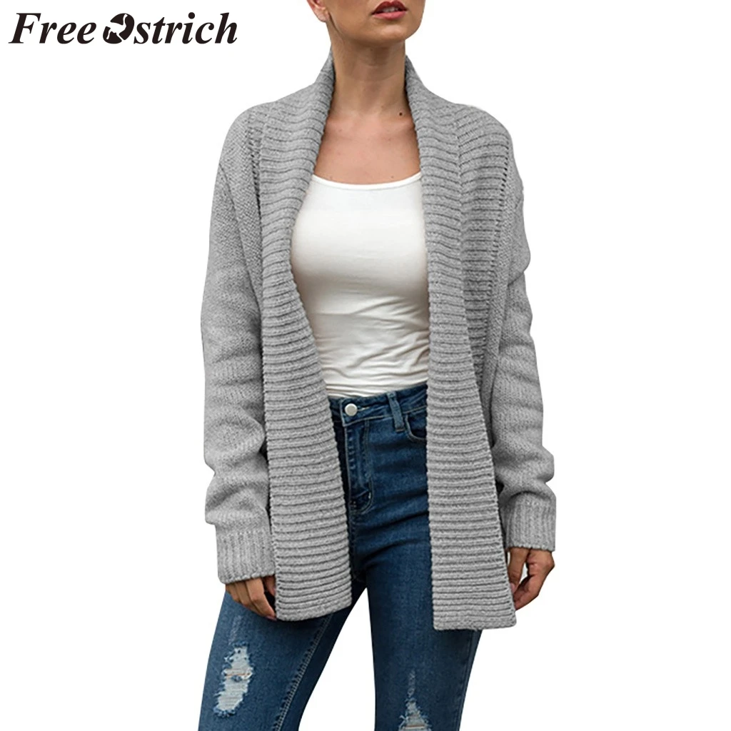 FREE OSTRICH Sweater WomenLong sleeved large lapel cardigan European Style V-Neck Leisure Fashion Autumn Knit Women |