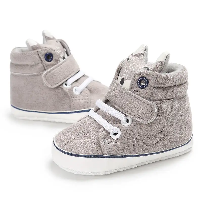 Осенне-зимние детские кроссовки для мальчиков и девочек с лисьим носком и кружевом, из хлопчатобумажной ткани, для первых шагов, с нескользящей мягкой подошвой, для малышей, теплая обувь для малышей