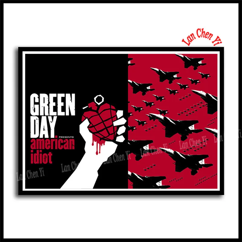Зеленый День полоса белая мелованная бумага плакаты панк-рок музыка звезда Плакат для кафе бар декоративный настенный плакат - Цвет: Темно-серый