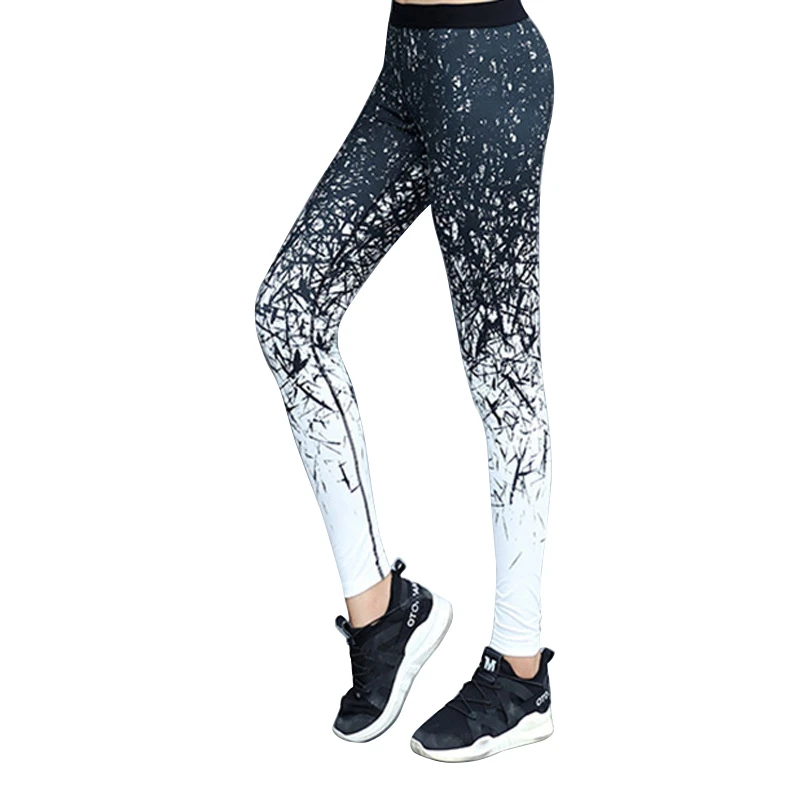 

CHRLEISURE Printed Yoga Sport Fitness Pants Women High Waist Gym Leggings Women Sport Tights Tummy Control Gradual Color