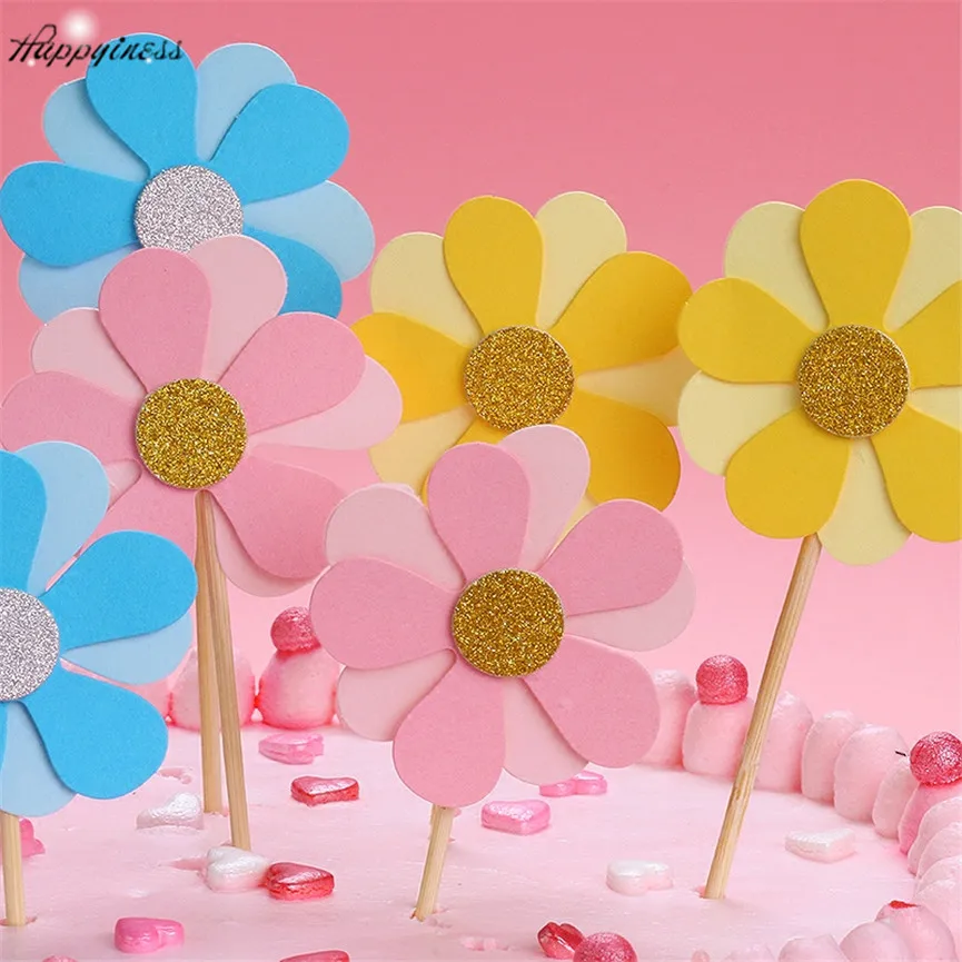 6 шт. цветочный торт Топпер флажки для кексов Baby Shower сувениры мальчик дети цветок