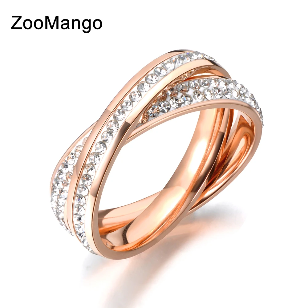 ZooMango розовое золото цвет 2 кольца обмотки вместе из нержавеющей стали горный хрусталь ювелирные изделия никогда не выцветли для женщин/девочек подарок ZR18055