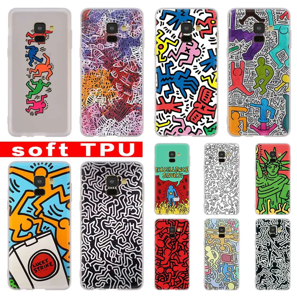 

Case For Samsung Galaxy A80 A90 A8 A6 Plus A5 A3 A7 2018 2017 2016 A50 A30 A40 A70 A10 A2 CORE Keith Haring icons of the human
