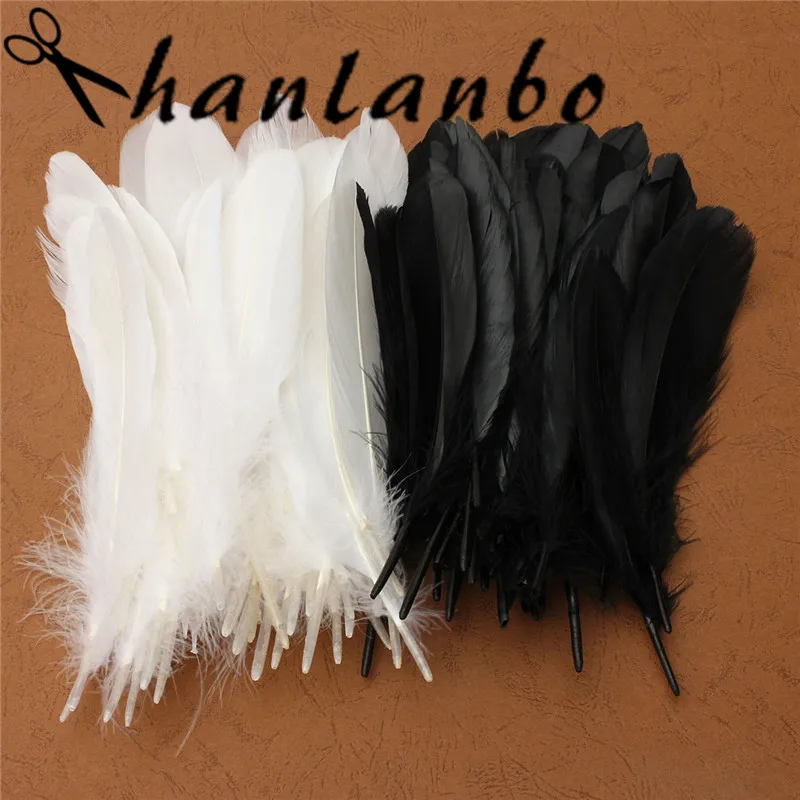 

50pcs/lot Natural Large Black White Goose Feather 15-25cm For Craft Hats Embellishments Floral Arrangement Material Accessories