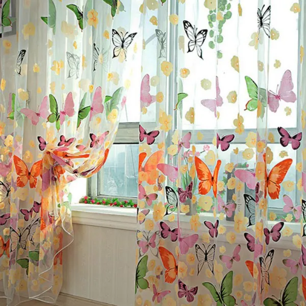 Us 4 02 33 Off Washable Butterfly Printed Tulle Window Curtains Hanging Decorations Screens Sheer Voile Door Drape Panel Scarf Assorted 1mx2m In