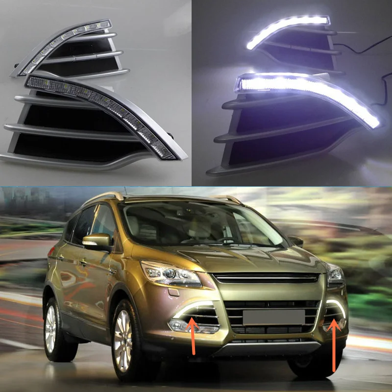 Набор Белый Светодиодный дневной ходовой свет DRL противотуманная фара для Ford Kuga 2013