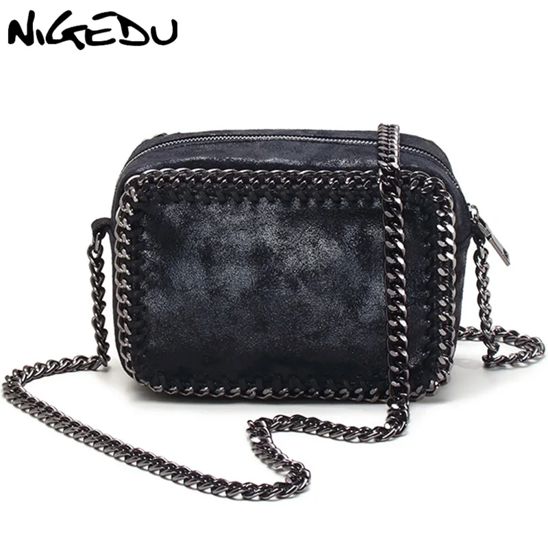 Nigedu brand النسيج سلسلة نساء رسول حقيبة صغيرة رفرف الكتف حقيبة السيدات حقيبة يد أنثى crossbody أكياس صغيرة سوداء