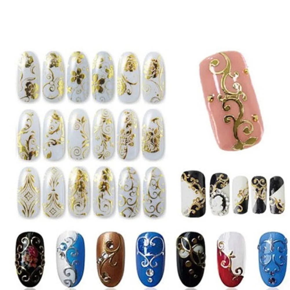 

12 Sheet 3D Stickers For Nails Foil Flower Nail Design Sliders Nail Stickers Manicure Gold Foil Polish Strips Stickers