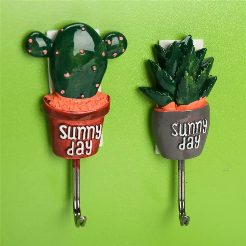 7Style Wall Hook Cactus Adhesive Artificial Flower Pot plant Home Decor
