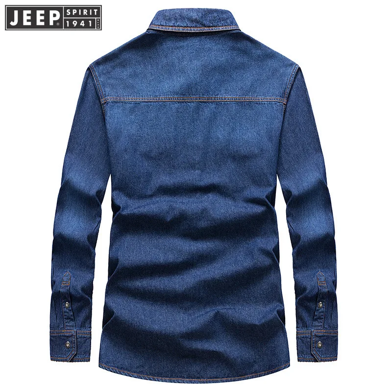 JEEP SPIRIT, весенне-осенняя джинсовая рубашка, мужская повседневная рубашка в стиле милитари с длинным рукавом, одноцветная однобортная M-XXXL, джинсовая рубашка