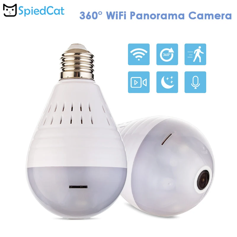 

360 Degree Panoramic Fisheye Wireless IP Wifi Night Vision E27 Bulb Lamp P2P Motion Detection Camera Home Security Surveillance