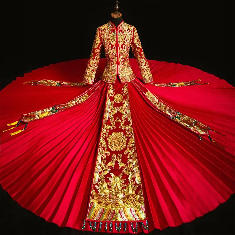 Женские атласные платья Ципао с кисточками ручной работы и бусинами, азиатское платье невесты, древняя классическая королевская благородная Изысканная одежда для сцены