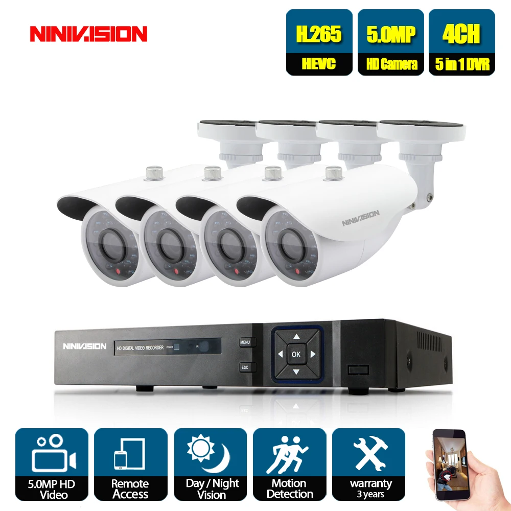 

4CH 5MP HD CCTV Camera System AHD DVR Kit 5PCS 5MP IR Night indoor Outdoor Security Camera P2P Video Surveillance Kit 2TB HDD