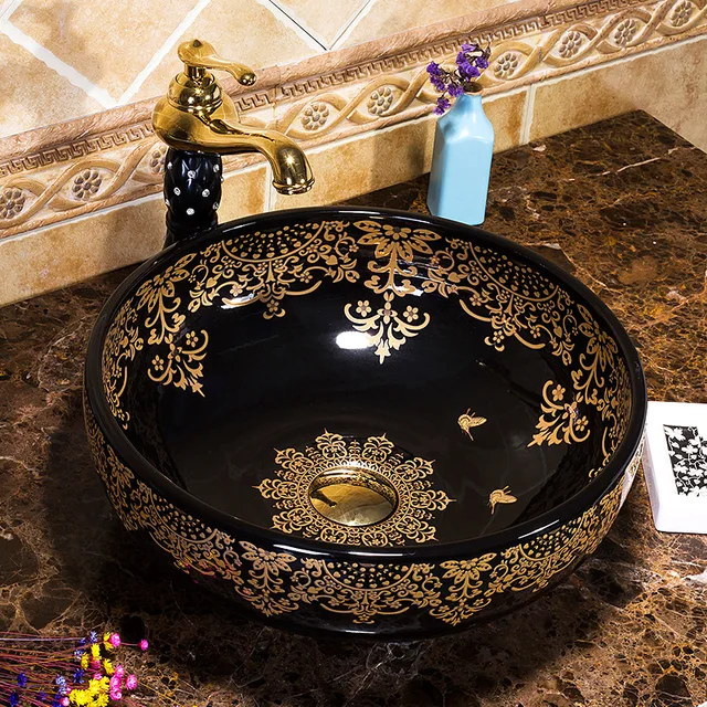 Us 277 0 Antique Ceramic Sink Chinese Wash Basin Ceramic Counter Top Wash Basin Art Black Ceramic Wash Basin Bathroom Sink In Bathroom Sinks From