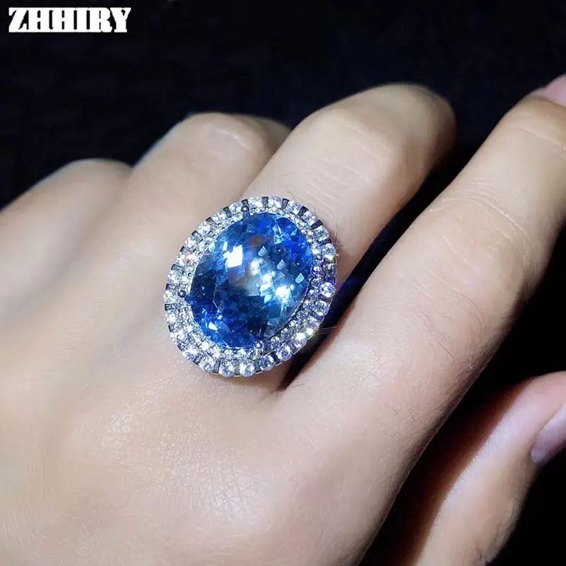 Женское кольцо с натуральным голубым топазом ZHHIRY ювелирное изделие из