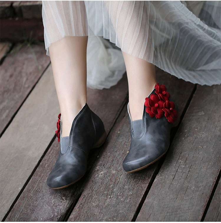 Г., оригинальная осенне-зимняя женская обувь ботильоны из натуральной кожи с круглым носком женские ботинки ручной работы на плоской подошве с цветочным принтом