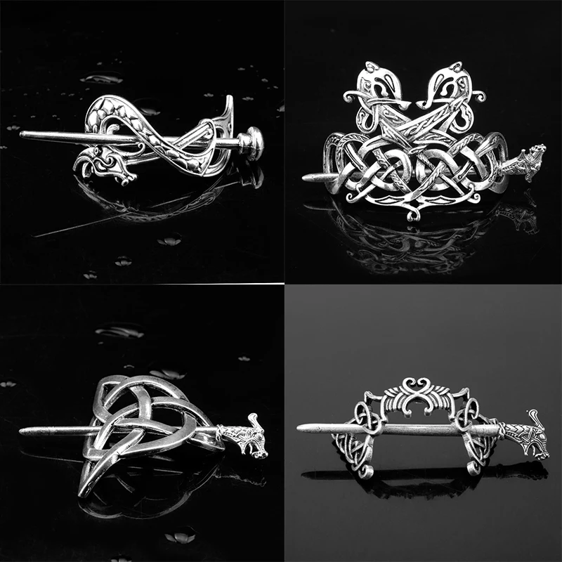 Кельтский Узел, Винтажные заколки Викинга, серебряный цвет, руны, цветок, дракон, заколки для волос, Женские аксессуары