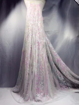 

High quality peach Sequins Mesh African Tulle lace fabric 2018 New Design French Mesh Lace wedding African Sequins lace fabric