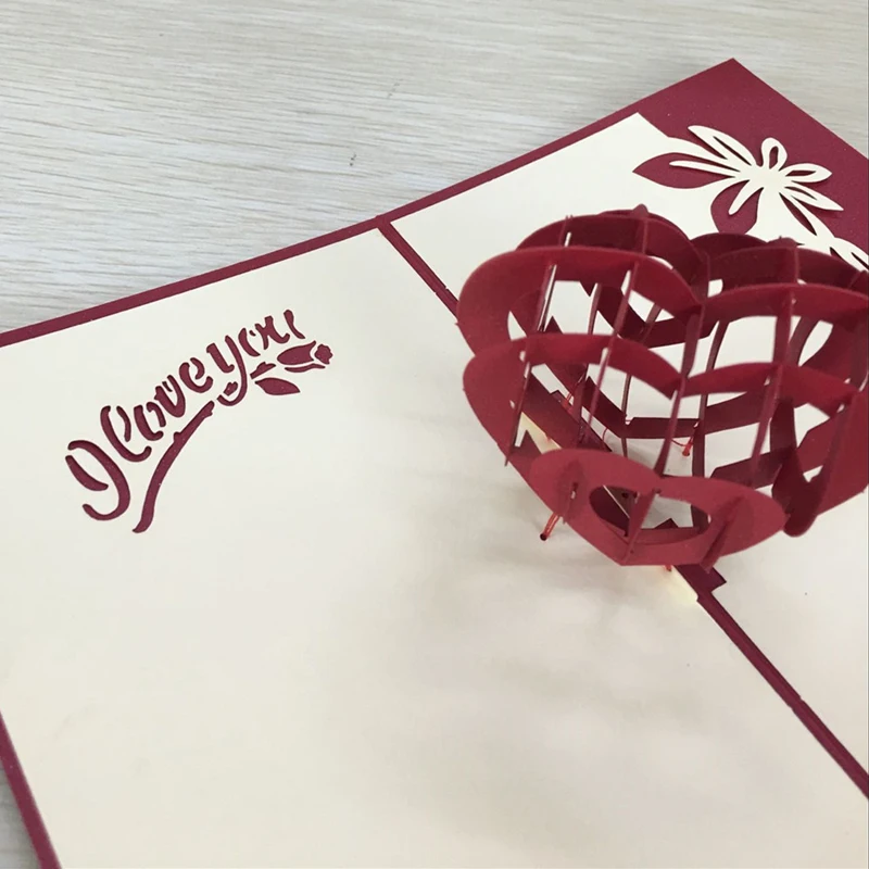 1pcs Sample Red Heart 3D Laser Cut Paper Cutting Greeting Pop Up Card Wedding Ivitation Custom Postcards VValentine's Day Gifts (6)