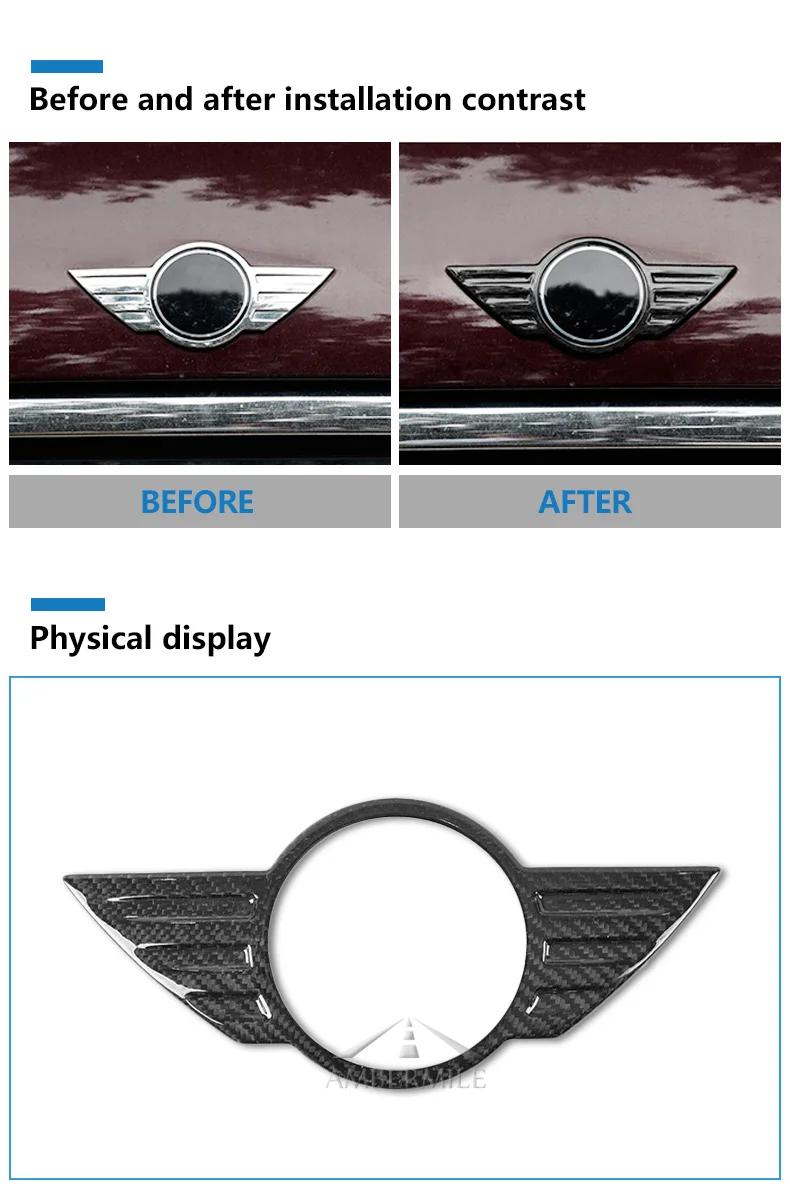 Carbon Fiber Car Logo Front Hood Badge Rear Trunk Emblem for Mini Cooper F54 F55 F56 F60 R60 R61 R55 R56 Countryman (3)
