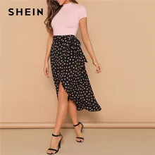 SHEIN Асимметричная Юбка С Принтом И Узлом Женская Летняя Богемная Юбка С Поясом