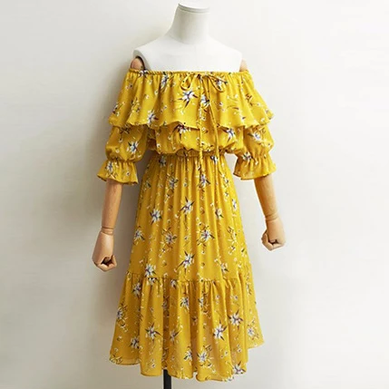 Queechalle XXXL 4XL 5XL размера плюс шифоновое платье с принтом летнее женское платье с вырезом лодочкой и эластичной талией свободное платье Boho Vestido для женщин