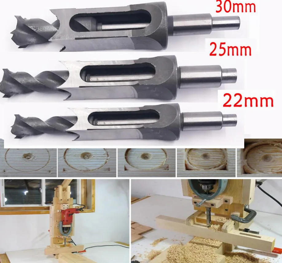 30mm 25mm 22mm Square Hole Saw Auger Drill Bit Mortising Chisel