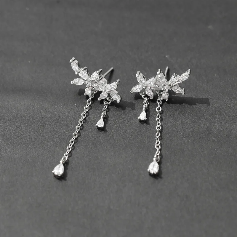 

Ziris S925 Sterling Silver Plant Earring AAA Cubic Zircon Daisy Flower Water Drop Charms Earring Christmas Gift for Lady Girls