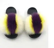 New Mixed Color Real Fox Fur Slippers Slides Casual Shoes Fluffy Slippers Flip Flops Furry Shoes Women - Цвет: see as pic