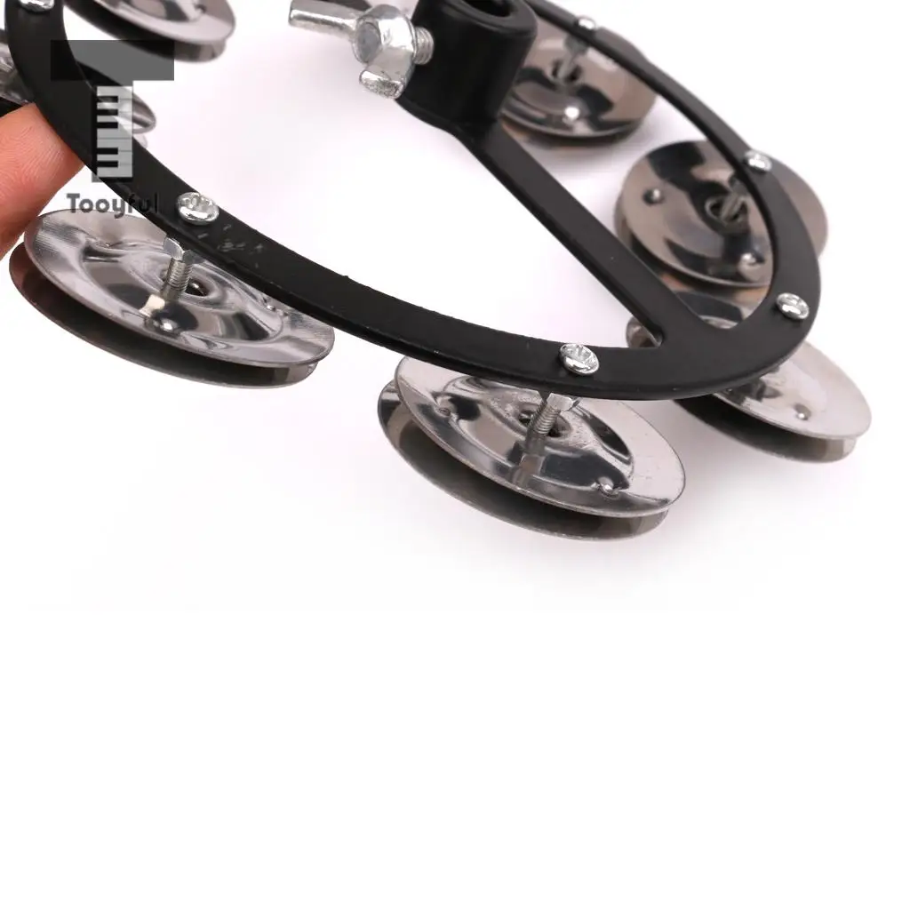 Professional Hi Hat Tambourine with Single Row Steel Jingles Percussion Instrument