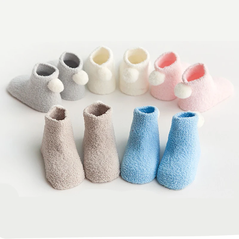 Cotton 3Pairs Thick Warm Baby Socks Autumn and Winter 0-1-3 Year Baby Solid Color Coral Velvet Ball Newborn Toddler Floor Socks Cotton 3Pairs Thick Warm Baby Socks Autumn and Winter 0-1-3 Year Baby Solid Color Coral Velvet Ball Newborn Toddler Floor Socks