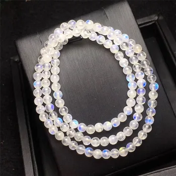 

4.8mm Natural Moonstone Bracelet From Mozambique Women Men Charm Stretch Blue Light Crystal 3 Laps Round Beads Bracelet AAAAA