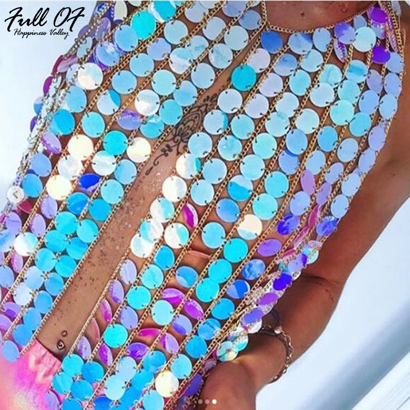 

Sexy Metal Chain Crop Tops Women Summer Bling Hollow Sequins Halter shirt Womens cropped Sparkly Luxury Nightclub Party Cami top