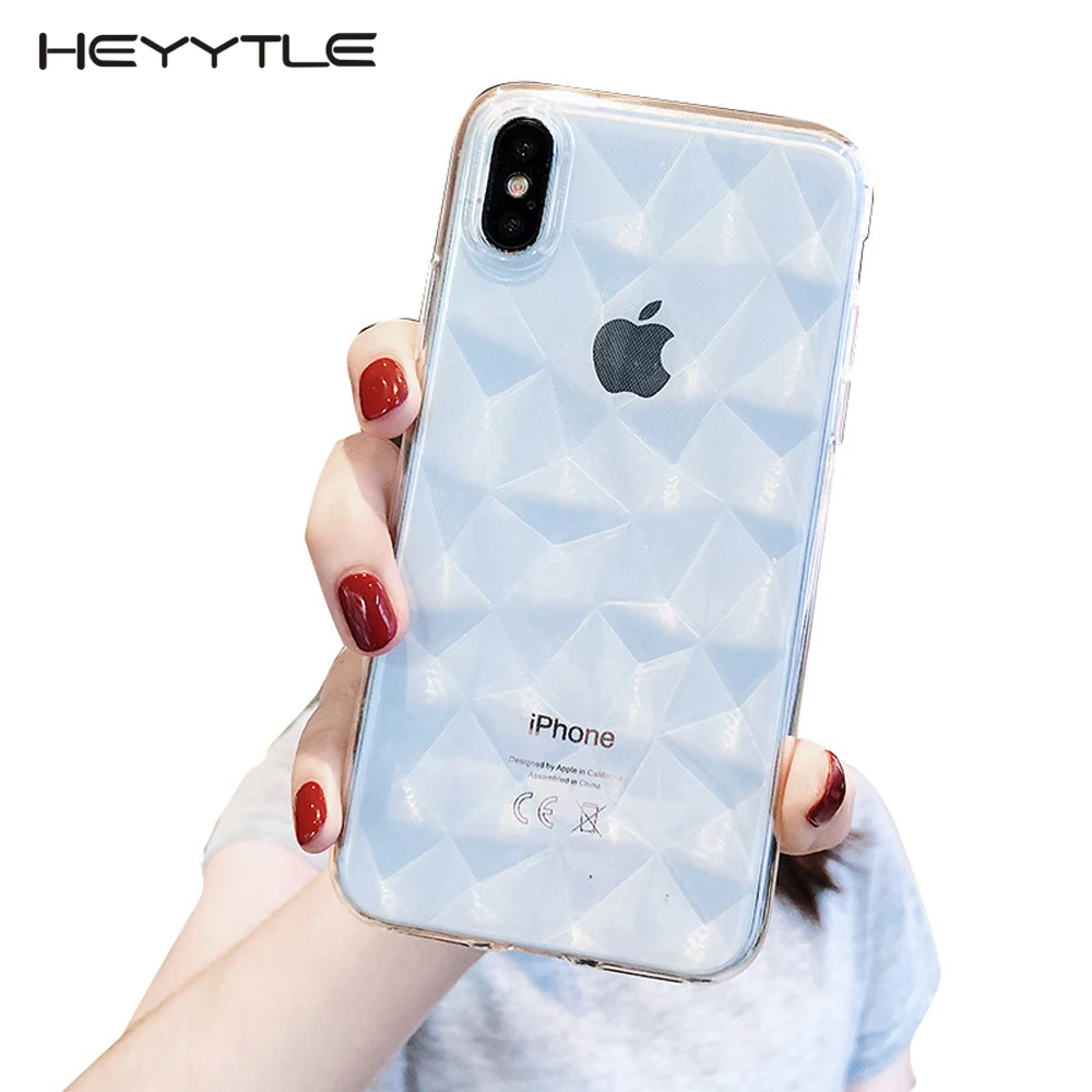 

Heyytle 3D Diamond Transparent Phone Case For iPhone 8 7 6 6s Plus X XS max XR Clear Bling Cases Ultra thin Soft TPU Cover Coque