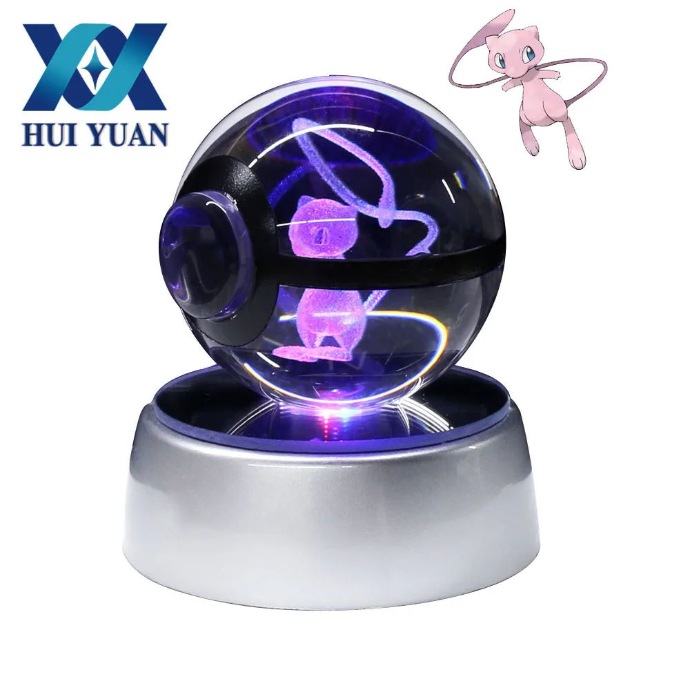 

HUI YUAN Mew Crystal Pokeball Poke Ball 5CM Diameter Button Cell Powered 3D LED Night Light Lamp Decorations