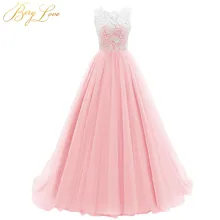BeryLove Elegant Ball Gown Baby Pink Formal Evening Dress 2020 Tulle Lace Long Dress Dubai Evening Prom abito soiree Party Gown