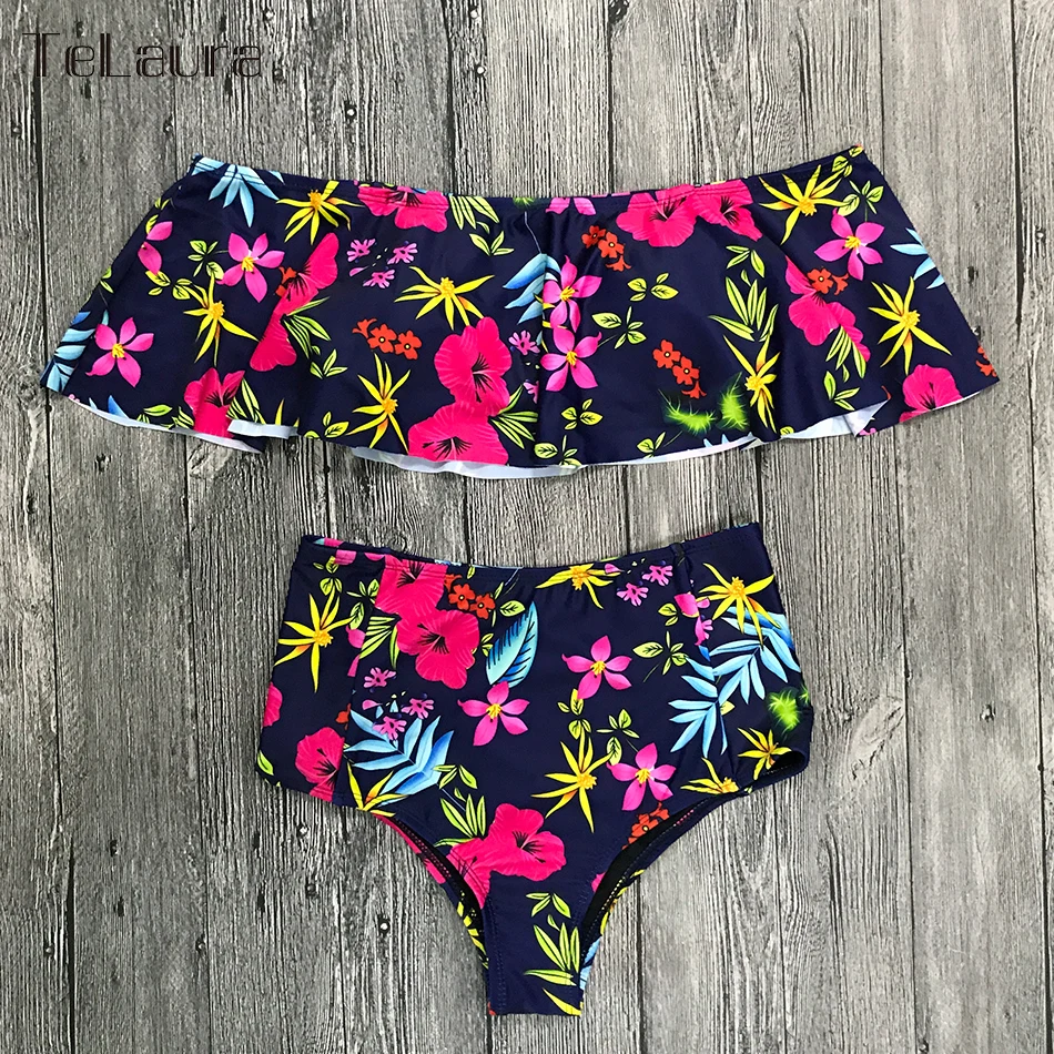 2019 New Sexy High Waist Bikini Swimwear Women Swimsuit Off Shoulder Bathing Suit Biquini Ruffle Brazilian Bikini Set Beachwear