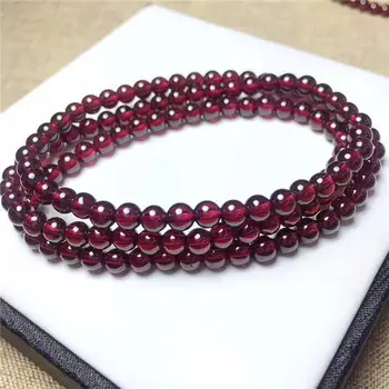 

3rows Natural Wine Red Garnet Crystal Round Bead Bracelet AAA 4.3-4.5mm