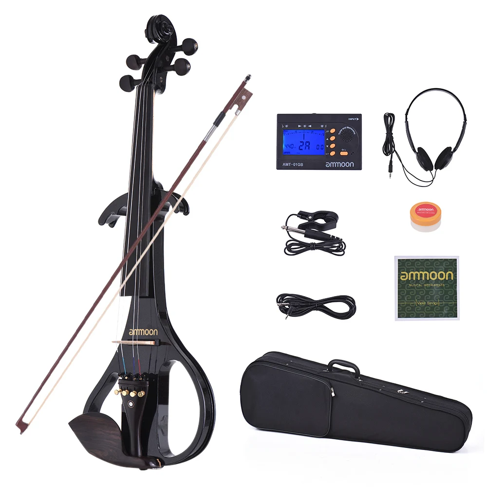 

ammoon VE-209 Full Size 4/4 Silent Electric Violin Solid Wood Maple with Bow Hard Case Tuner Headphone Rosin Audio Cable Strings