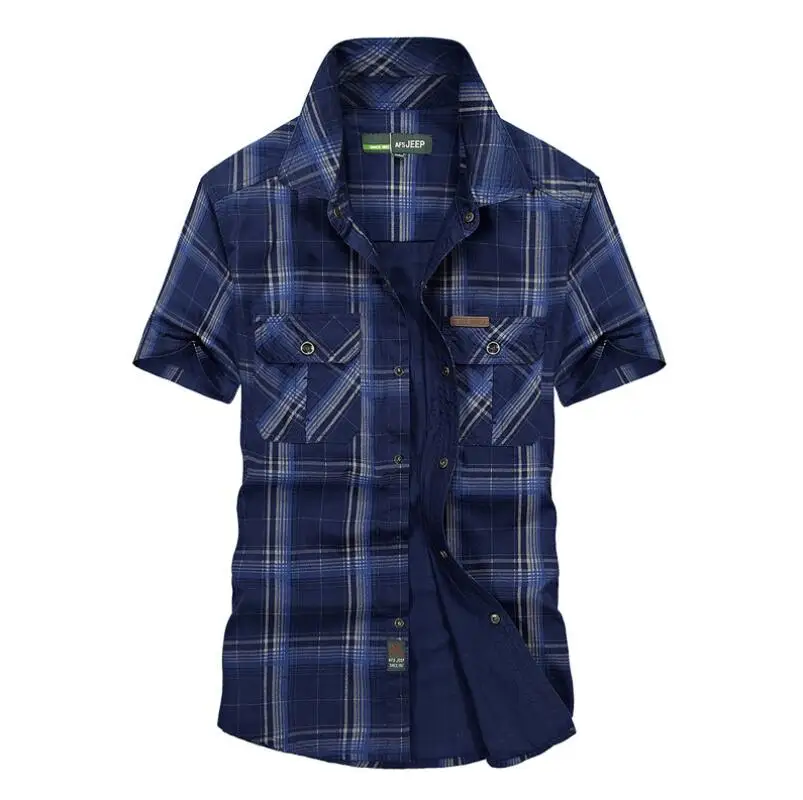  Plus Size 5XL 100% Cotton Chemise Homme Original Brand Clothing Men Chemise Homme Plaid AFS JEEP Sh