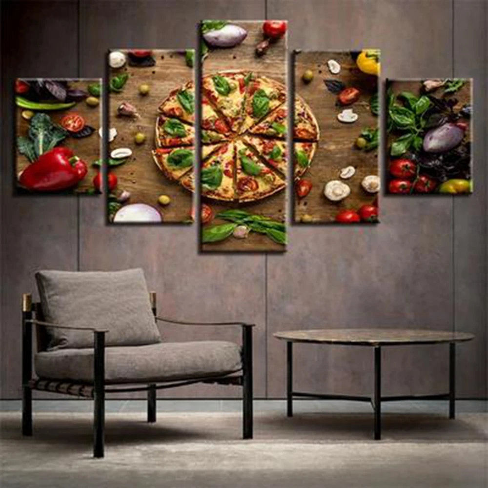 5 Panel Wall Art Poster Food Pizza Still Life Painting Print on Canvas