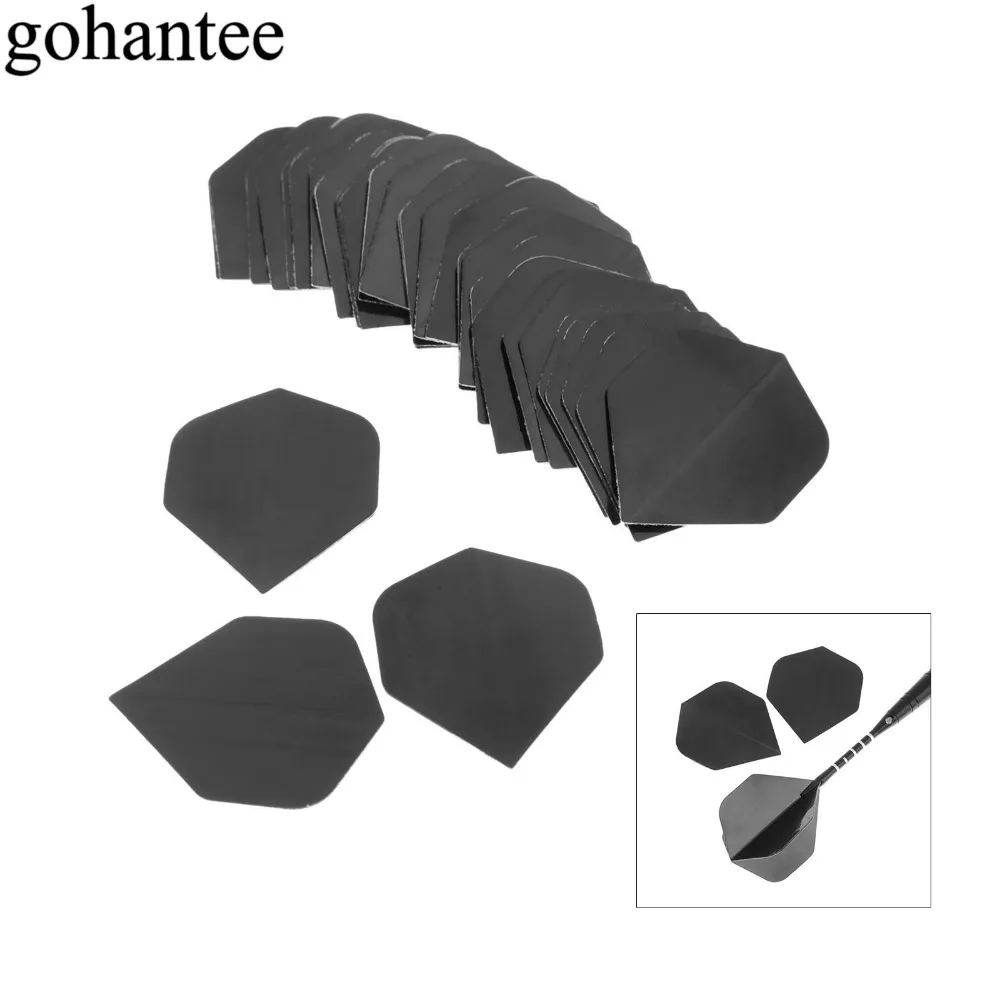 gohantee 30pcs of l Lot PVC Dart Flights Fin Tail High Quality Simple Pure Black Darts Accessories Replaceable Dart Wing
