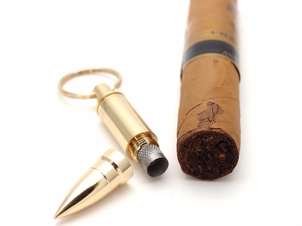 Bullet Shape Stainless Steel Cigar Punch With Keychain Golden 2pcs/lot Online