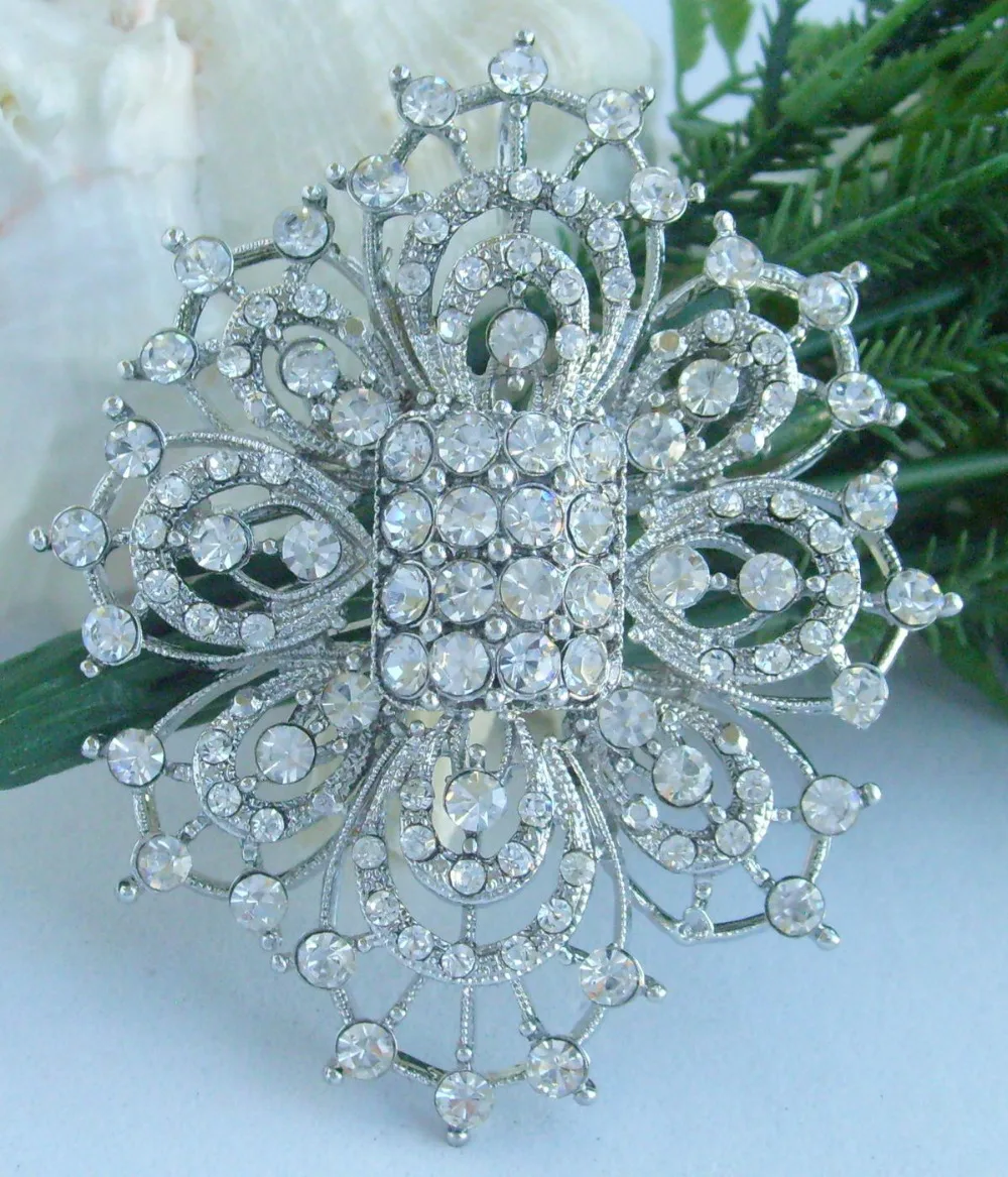 Красивая свадебная брошь в виде цветка w прозрачные кристаллы из горного хрусталя EE04666C1