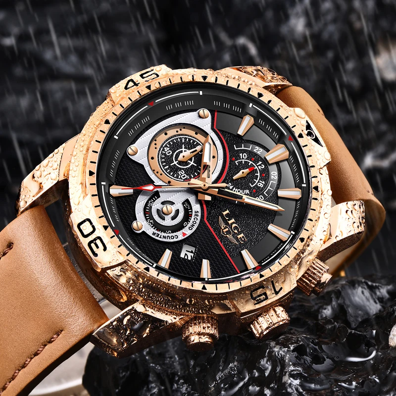 Relogio Masculino LIGE Mens Watches Top Brand Luxury Gold Wristwatch Men Business Leather Military Waterproof Sport Quartz Watch