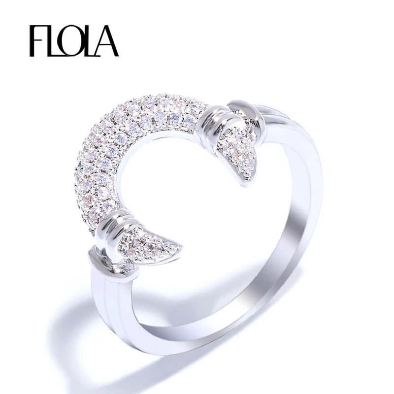 

FLOLA Trendy Letter U Shape Cubic Zircon Ring for Woman CZ Paved Mid Finger Ring Cocktail Party Gift Fashion Jewelry rigf52
